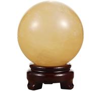 Palla di calcite con sfera di fluorite gialla naturale, supporto in legno, 9 cm/3,5 sfera di cristallo di quarzo, sfera di pietra preziosa artigianale, per la decorazione della casa