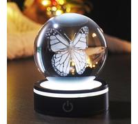 Palla di Cristallo 3D Farfalla con Base, Sfera di Vetro Incisa al Laser da 8 cm, Luci Notturne a Cambio Colore per Casa e Ufficio, Regalo di Compleanno Unico per Donne, Moglie o Mamma