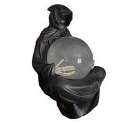 Palla di Cristallo Illuminata del Dio della Morte - Statua del Mietitore con Pipistrelli Galleggianti Luminosi, Decorazione Misteriosa per Halloween