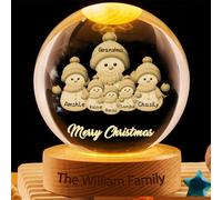 Palla di cristallo personalizzata con pupazzo di neve, ornamento con luce a LED, con nomi di famiglia, pupazzo di neve, sfera di cristallo per la decorazione della casa, per bambini, nonna, mamma,