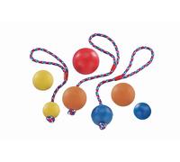 Palla di gomma piena Nobby con corda 7 cm assortita nei colori