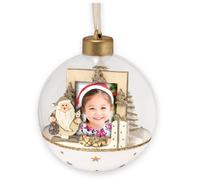 PALLA DI NATALE DECORATA CON INTERNO ELEMENTI IN LEGNO E PORTAFOTO LS447 ALAND