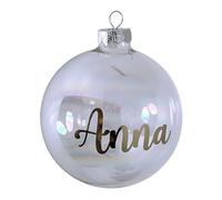 Palla di Natale personalizzata con nome o testo in lingua inglese, diametro 10 cm, in vetro opaco/lucido, decorazione natalizia singola, testo dorato (trasparente)