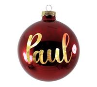 Palla di Natale personalizzata con nome o testo in lingua inglese, diametro 10 cm, in vetro opaco/lucido, decorazione natalizia personalizzata, testo dorato (rosso lucido)