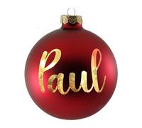 Palla di Natale personalizzata con nome o testo in lingua inglese, diametro 10 cm, in vetro opaco/lucido, decorazione natalizia personalizzata, testo dorato (rosso opaco)