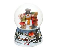 Palla di neve con pupazzo di neve con bambini su base finemente decorata, con carico, melodia: calma della neve, dimensioni (L x P x A): 10,5 x 10 x 14,5 cm, sfera Ø 10 cm.