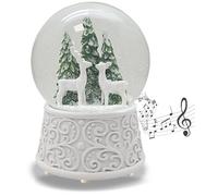 Palla di neve natalizia, 2 cervi, larghezza: 100 mm, altezza: 130 mm, 20254 | Casa magica davanti all'albero di Natale, verde, con musica Jingle Bells, decorazione natalizia, base ornamentale