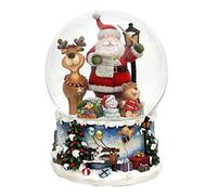 Dekohelden24 Palla di neve XXL, divertente da suonare, melodia: Rudolph The Red-Nosed Reindeer, dimensioni: 15 x 15 x 20 cm, sfera Ø 15 cm, Babbo Natale con alce