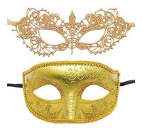Palla in maschera, paia di custodie per il viso | Set misterioso per maschera in pizzo da 2 pezzi, accessorio per costumi da festa, copertura viso in maschera per Mardi Gras, Oro, verwijzen naar de