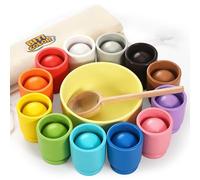 Palla in Tazza Giocattolo montessoriano in Legno per Giochi Legno la la Selezione dei Colori dell'arcobaleno per i Bambini della Scuola Materna - 12 Palle da 40 mm