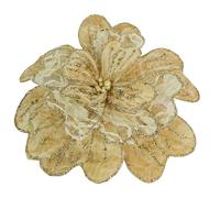 Palla Natalizia A Fiore Rete Champagne Glitter Con Clip Centrale Con Perle 35 Cm