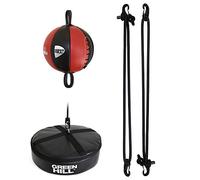 Palla Tesa Francese Omega Speed Ball Pera Boxe Pugilato Green Hill Vera Pelle (Palla + Elastici + Base a terra, Colore Palla Nero/rosso)