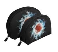 Pallacanestro astratta, Borsa per trucco a conchiglia Portamonete da donna Borsa da toilette piccola Borsa per cosmetici 2 pezzi