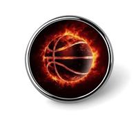 Pallacanestro in fuoco Distintivo rotondo personalizzato in metallo Distintivi Fit Abbigliamento Borse Cappello Umoristico Stampato Spilla Distintivo Decorazioni per Feste Accessori per Uomini Donne