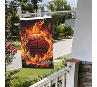 Pallacanestro logo con fiamme Bandiera 2x3 Ft Outdoor Indoor Primavera Estate Autunno Inverno Giardino Bandiere con Occhiello Verticale Doppio Lato Festività Bandiere Banner per Decorazioni da Cortile