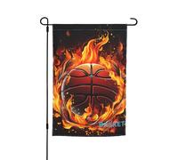 Pallacanestro logo con fiamme Bandiera da giardino 30,5 x 45,7 cm Primavera Estate Autunno Inverno Bandiere Stagionali Bifacciale Bandiere Festività Banner Outdoor Indoor Yard Bandiera per Decorazioni