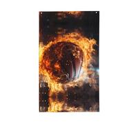 Pallacanestro sul fuoco e fiamma d'acqua che spruzza bandiera. Bandiera decorativa per esterni 0,9 x 1,5 m, striscione verticale in poliestere. Adatto per l'uso come decorazione esterna