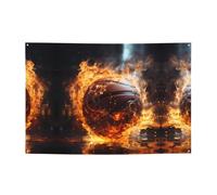 Pallacanestro sul fuoco e fiamma d'acqua spruzzando banner per feste 119,4 x 180,3 cm, adatto per Halloween, Natale, feste, riunioni e altri banner per le vacanze