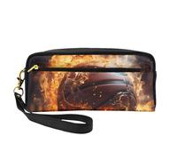 Pallacanestro sul fuoco e la fiamma dell'acqua che spruzza piccola borsa di trucco, doppio lato matita CasePU Leather Pouch