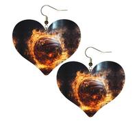 Pallacanestro sul fuoco e stampa di spruzzi di fiamme d'acqua Eleganti orecchini a forma di cuore leggeri accessori da donna perfetti per feste e San Valentino.
