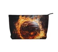 Pallacanestro sul fuoco e sulla fiamma dell'acqua che spruzza la borsa cosmetica stampata del velluto a coste stampato, borsa impermeabile di stoccaggio degli articoli da toeletta, Nero , Taglia unica