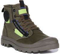 PALLADIUM Durevole Suola IN Gomma Alte con Lacci Donna Stivali IN Oliva EU 37-47