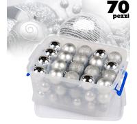 Palle Di Natale Set 70 Pezzi Argento Diverse Misure Decorazioni Albero Natale