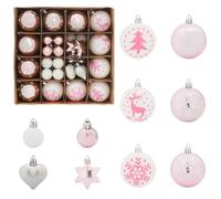 Palle di Natale, set di 40 pezzi, bianco e rosa, plastica resistente, Ø 6 cm, per decorazioni natalizie, albero di Natale, ornamenti per albero, stile minimalista, palline decorative, festività natali