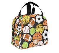 Palle Portapranzo da uomo Modello sportivo Pallacanestro vintage Baseball Rugby Gioco di calcio Attività Grande borsa da pranzo per uomini Donne Ragazzi Ragazze Scuola Ufficio Casa
