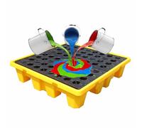 Pallet di contenimento delle fuoriuscite da 121,9 x 61 x 10,2 cm, con carrello elevatore di drenaggio e tasche per griglia, capacità 2 0 kg, piattaforma resistente per stoccaggio sicuro di liquidi e