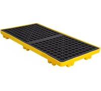 Pallet di contenimento modulare per fusti di Petrolio - Vassoio di Sicurezza Industriale con Scarico, griglia impilabile - 120x60x10 cm, Giallo - Ideale per Uso in Fabbrica e Garage