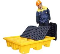 Pallet di contenimento per fuoriuscite a basso profilo con scarico, vassoio a piattaforma impilabile per capacità di 1/2 fusto, design modulare a griglia per un controllo efficiente del traboccamento