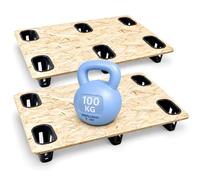 Pallet Legno OSB con Piedi in Plastica, 40x60cm, Set da 2, Imballaggi Point | Bancale Legno Pressato Esente ISPM15, Portata 100 Kg, Impilabile, Piedi Forati, Spedizioni Internazionali e Logistica