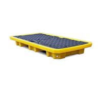 Pallet modulare impilabile di contenimento delle fuoriuscite per 1/2 tamburo - Vassoio di stoccaggio industriale rimovibile per tamburo dell'olio con tasche per carrello elevatore giallo, 5 pezzi, 130