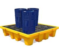 Pallet modulare per Il contenimento di sversamenti, Robusto, Kit di Pronto Intervento per sversamenti di Prodotti chimici e fusti di Olio, montabile su Carrello elevatore, Dimensioni 33x33x5