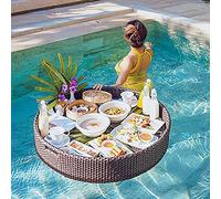 pallet, Vassoio galleggiante rotondo da portata, tavolo da bar, vassoio galleggiante in rattan intrecciato, vassoio galleggiante for alimenti, vassoio da portata for piscina, nuoto, banchi di sabbia(C