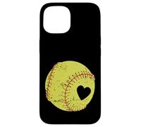 Pallina a forma di cuore da softball con scritta Custodia per iPhone 15