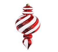 Pallina Albero Di Natale A Goccia In Vetro Con Spirale Rossa E Bianca 36cm - Varzi Il Natale Dal 1956