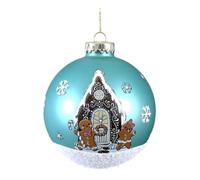 Pallina Albero Di Natale In Vetro Azzurra Con Casa E Omini Di Marzapane 10cm - Varzi il Natale dal 1956