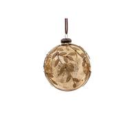 Pallina Albero Di Natale In Vetro Oro Con Foglie Glitter 10cm - Varzi il Natale dal 1956