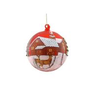 Pallina Albero Di Natale In Vetro Rosso Con Casa Innevata 15cm - Varzi il Natale dal 1956