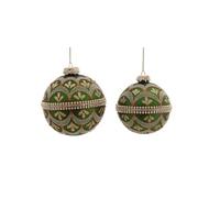 Pallina Albero Di Natale In Vetro Verde E Oro Strass 12cm - Varzi il Natale dal 1956