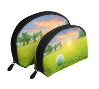 Pallina da golf verde stampata al tramonto, Borsa per trucco a conchiglia Portamonete da donna Borsa da toilette piccola Borsa per cosmetici 2 pezzi