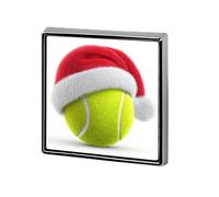 Pallina da tennis che indossa un cappello di Babbo Natale rosso, spille e spille unisex quadrata leggera bavero distintivo gioielli per abbigliamento scialle cappello