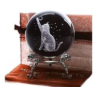 Pallina di cristallo 3D a forma di gatto, 60 mm, incisa al laser, con supporto, sfera di vetro, fermacarte, regalo per amanti dei gatti e donne