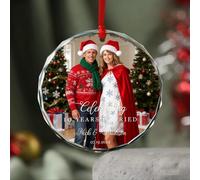 Pallina di Natale a cuore personalizzata Il nostro primo Natale - Decorazione in vetro con nome e data - Regalo personalizzato per coppie, matrimonio o nuova casa