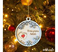 Pallina di natale in legno di betulla taglio laser - il mio primo natale - pers