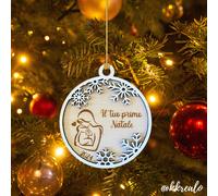 Pallina di natale in legno di betulla taglio laser - il tuo primo natale mod. 1
