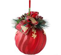 Pallina di Natale in plastica opaca 15x20cm con fiocco pigna rosso oro