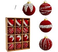 Pallina di Natale in velluto floccato, 8 cm, dipinta a mano, colore rosso